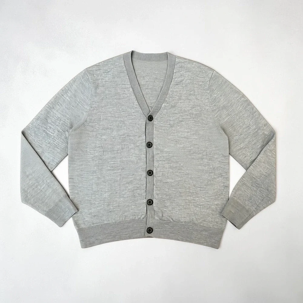 Express Mens Minimalist Merino Wool V-Neck Button Cardigan Sweater Gray XL Basic